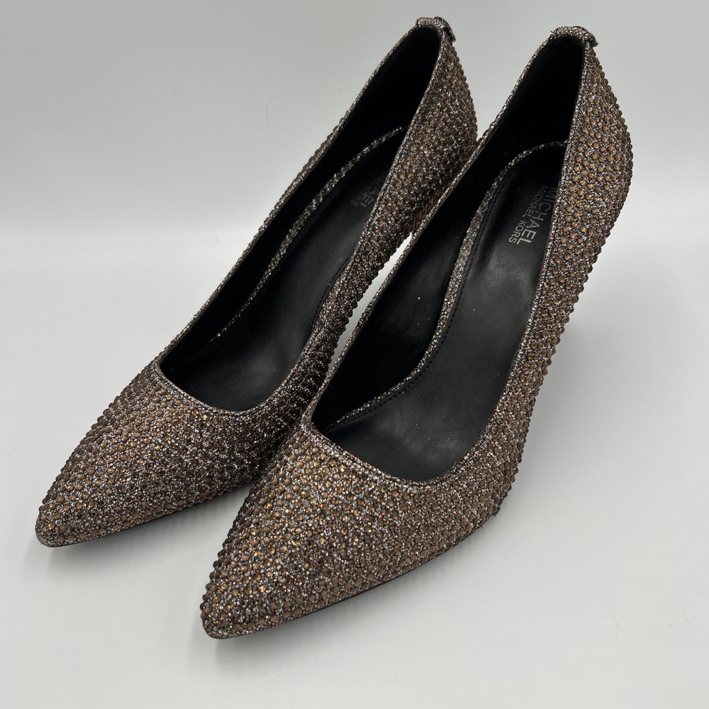 Michael Kors Dorothy Flex Pumps Heels Glitter Mesh Bronze Silver Sparkle Size 9